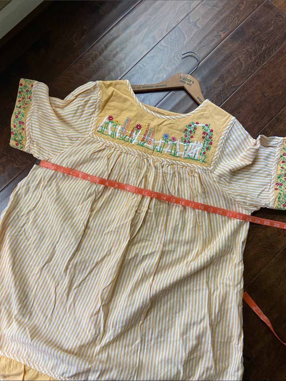 Bechamel summer orange/ yellow striped embroidered dress SZ L - Picture 6 of 7